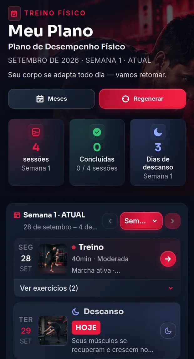 Treinos diários em casa personalizados com IA